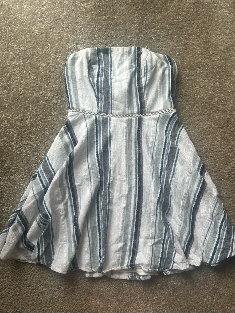 Striped Strapless Sundress in White and Blue
